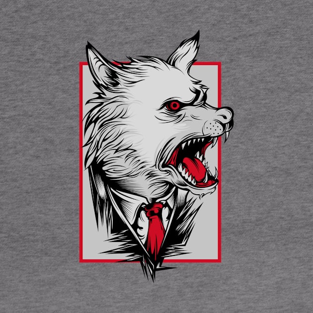 Angry Wolf Dog White Red by BradleyHeal